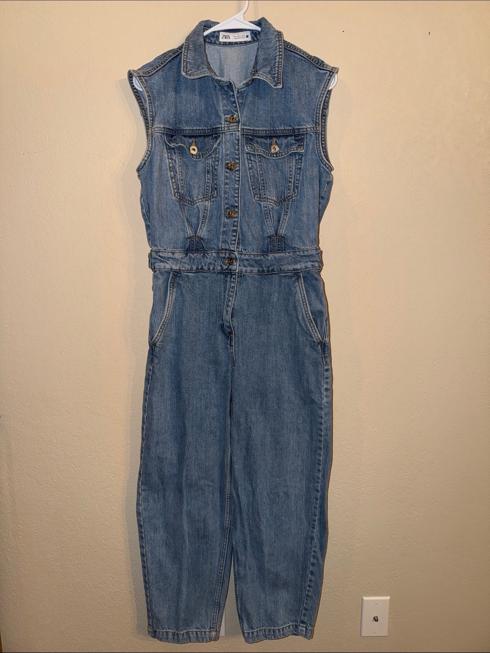 Zara Blue Sleeveless Denim One-Piece Jumpsuit, Sz M (fits like a small)